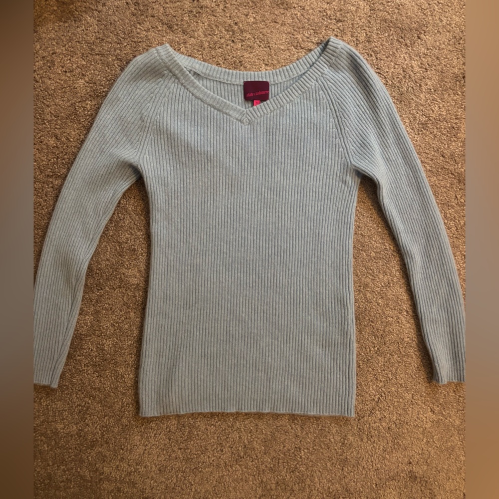 Light blue state cashmere Ribbed Women's Sweater